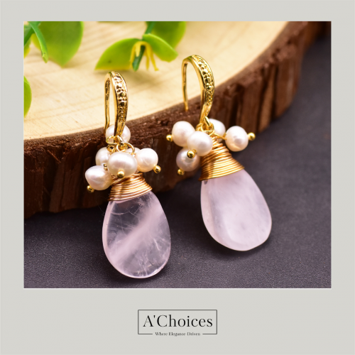 أقراط مصنوعة يدوياً من النحاس المطلي بالذهب مع الل...