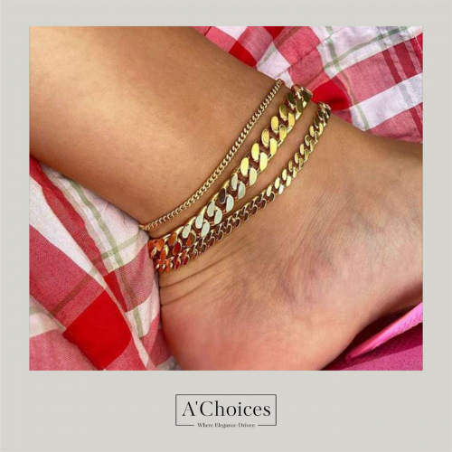 خلخال ذهبي مطلي مصنوع من الفولاذ المقاوم للصدأ بثل...