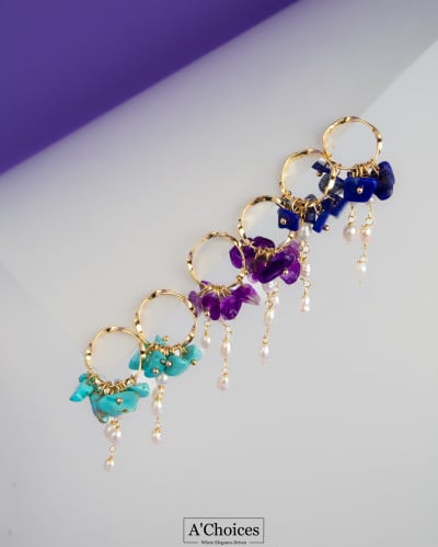 أقراط مصنوعة يدوياً من الفضة والنحاس المطلي بالذهب...