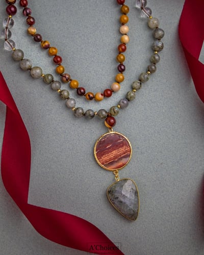 سلسال احجار كريمه - حجر موكايت وحجر جاسبر و حجر ال...