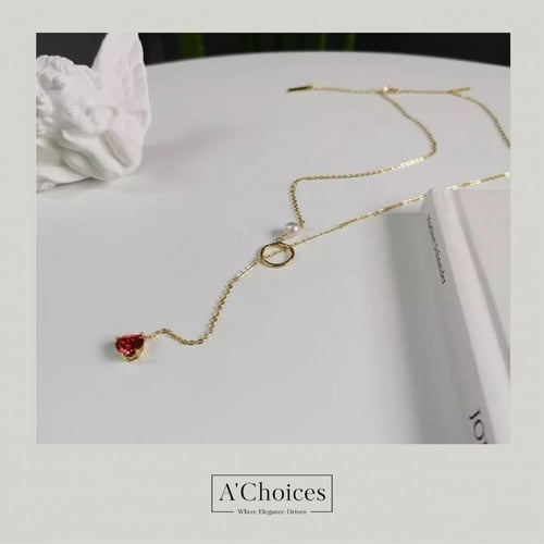 سلسال فضة ناعم عيار 925 مطلي بالذهب مع حجر أحمر