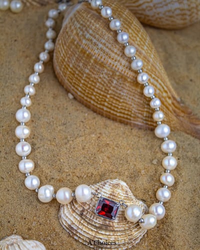 سلسال لولو لزراعي المطلي بالذهب مع حجر أحمر بلونين...