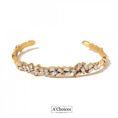 سوار مفتوح مصنوع من الستانلس ستيل المطلي بالذهب عي...