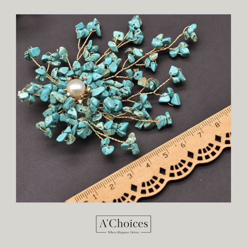 بروش لولو مطلي بالذهب عيار 18 مع حجر الفيروز واللؤ...