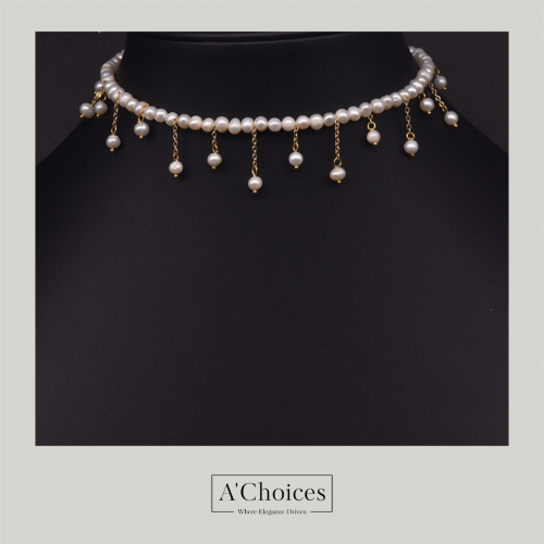 تشوكر لولو مصنوع يدوياً من النحاس المطلي بالذهب عي...