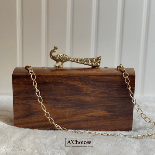 حقيبة نسائية هندية مصنوعة يدوياً من الخشب مع سلسلة...