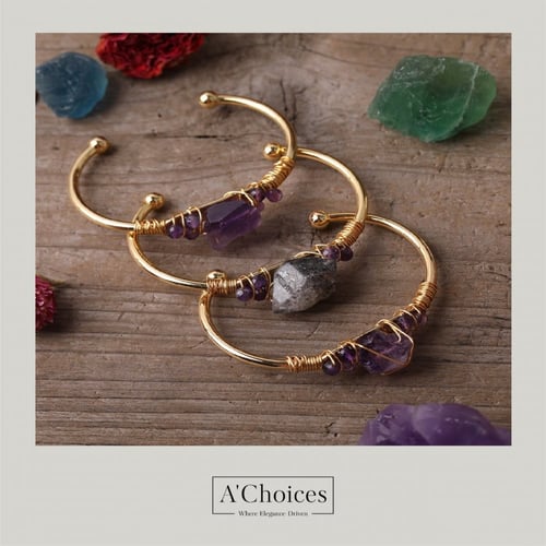 اساور ملفوفة بالأسلاك مطلية ذهب بحجر الأماتيست الب...