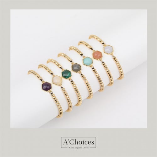 اساور ملونة سداسية الشكل مطلية ذهب قابلة للتعديل -...