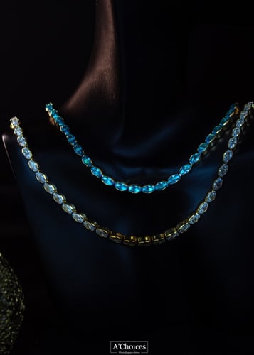 عقد تشوكر مطلي ذهب مع الزيركون الأبيض والأزرق