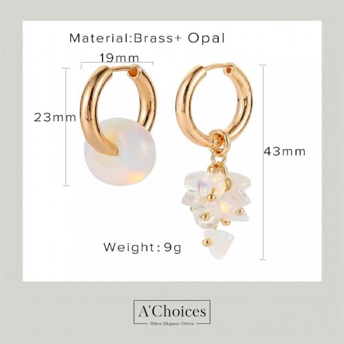 اقراط ذهبية مزينة بأحجار كريمة بتصميم معاصر غير مت...