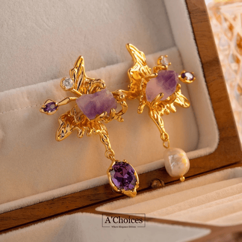 اقراط اذن على شكل فراشة مصنوعة من النحاس المطلي با...