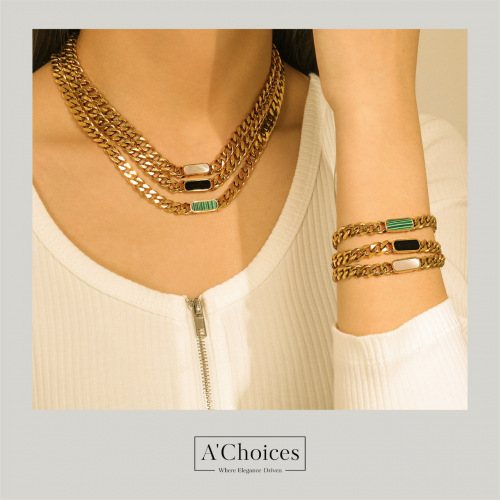 سلسال مطلي بالذهب مصنوع من الفولاذ والصدف الطبيعي...