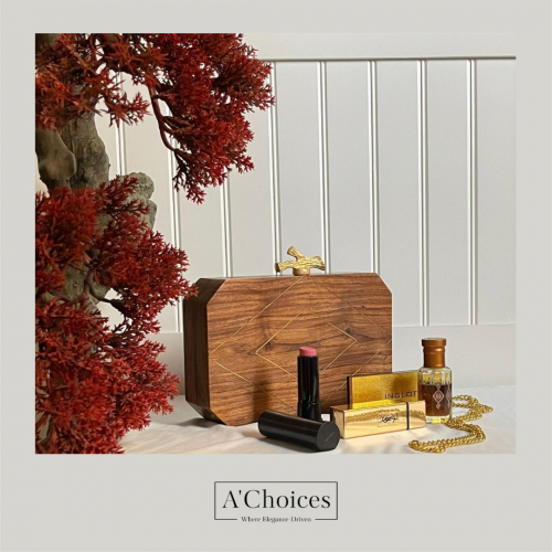 شنطه يد هندية مصنوعة يدوياً من الخشب مع سلسلة ذهبي...