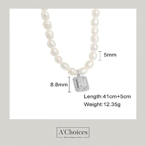 قلادة لؤلؤ مع دلاية من الفضة عيار 925 والزيركون بل...