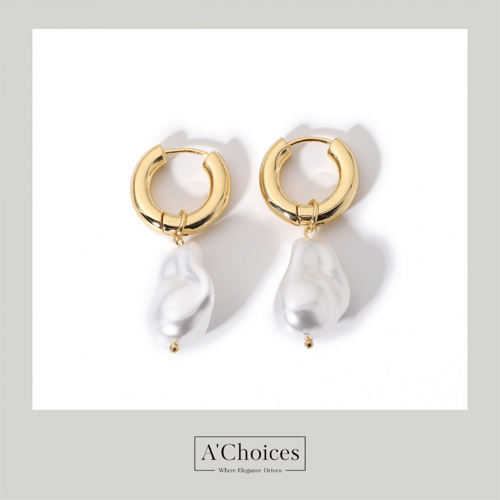 اقراط ذهبية باللؤلؤ الزراعي الكبير