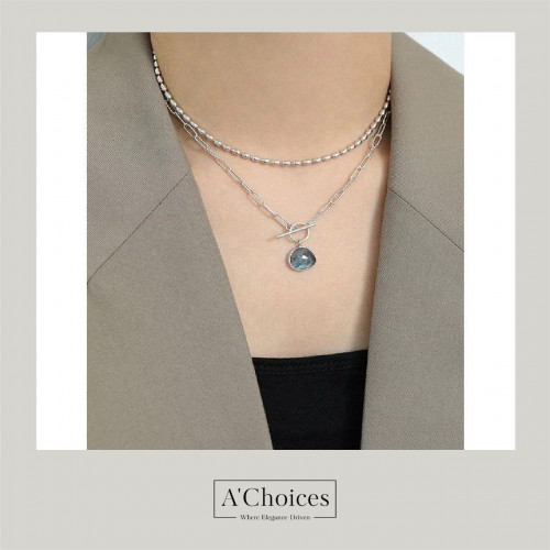 سلسال مصنوع من الفضة عيار 925 بحجر اللابرادوريت بل...