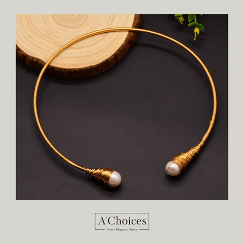 سلسال تشوكر مصنوع يدوياً من النحاس المطلي بالذهب ع...