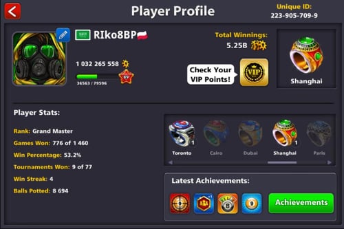 حساب 8ball pool ا + 1 مليار , لفل 89 عالي - عصا كث...