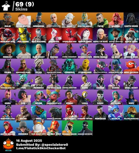 حساب فورت نايت + السكنات 69 + سكنات مميزة ومرغوبة...