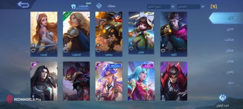 حساب موبايل ليجند ، لفل 43 + شخصيات 33 + سكنات 43...