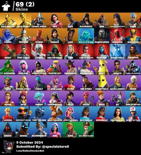 حساب فورت نايت السكنات 69 + سكن red strike نادر +...