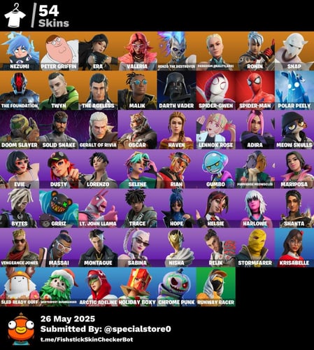 حساب فورت نايت السكنات 54 + سبايدر مان سكنات نادرة...