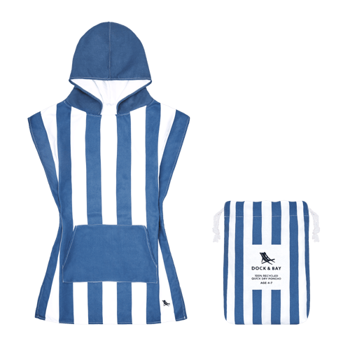 منشفة بونشو - للأطفال - أزرق غامق مخطط