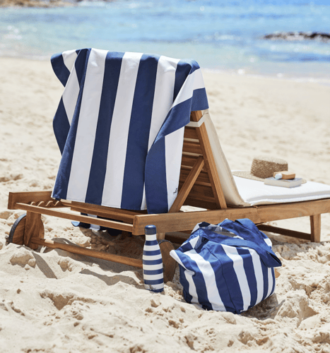 منشفة بحر سريعة الجفاف - أزرق غامق مخطط - مقاس كبي...