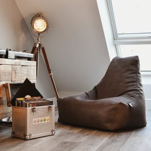 كرسي بين باج كبير جلد فاخر - بني محروق