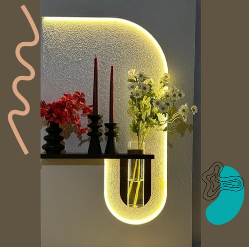 طاولة مع لوحة جدارية 3D مع ليد مضي وفازة للورد تحك...