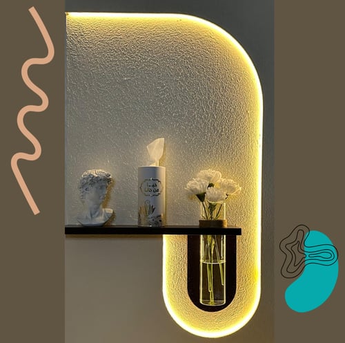 طاولة مع لوحة جدارية 3D مع ليد مضي وفازة للورد تحك...