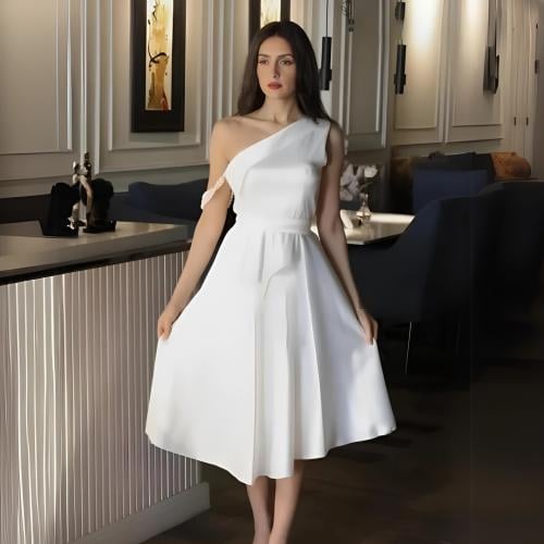 فستان حرير كتف لول - أناقة بلمسة جذابة وفاخرة