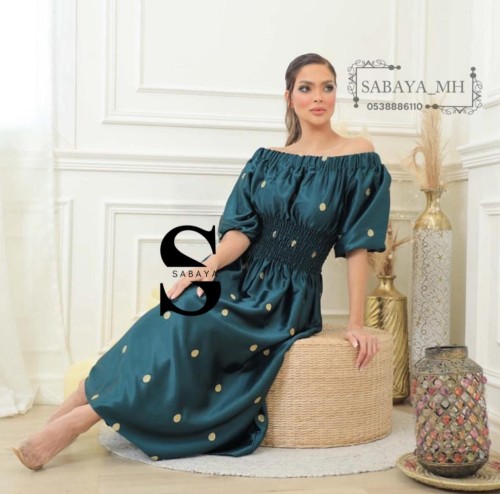 فستان زيتي منقط