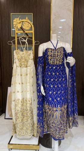 فستان غمرة اوف شولدرز شيفون تطريز راقي