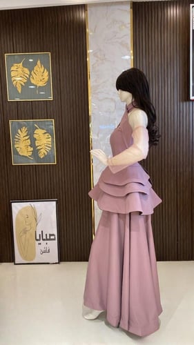 فستان كريب اكس اكمام تل