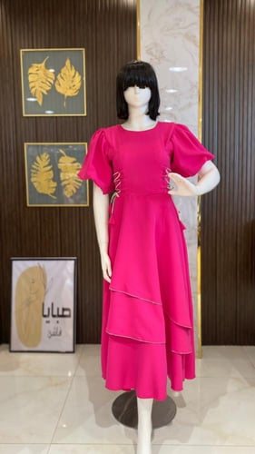 فستان فوشي حبال كريستال
