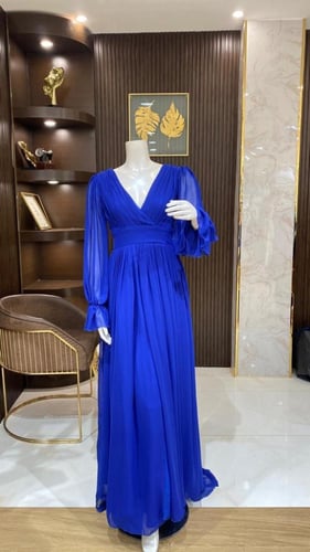 فستان شبفون نيلي طويل