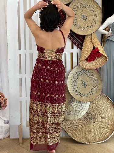 طقم غمرة هندي بشال تل جانبي - تألقي بفخامة