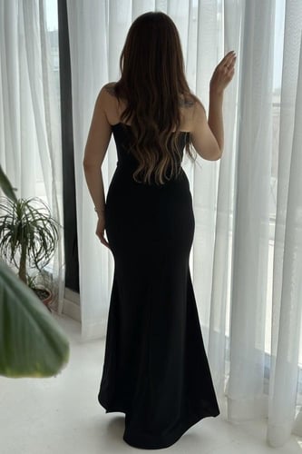 فستان كريب اسود سوارية