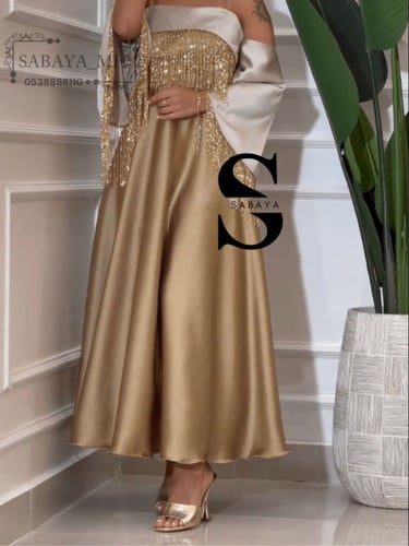 فستان سهرة ستان كريستال - فخامة الستان وبريق الكري...