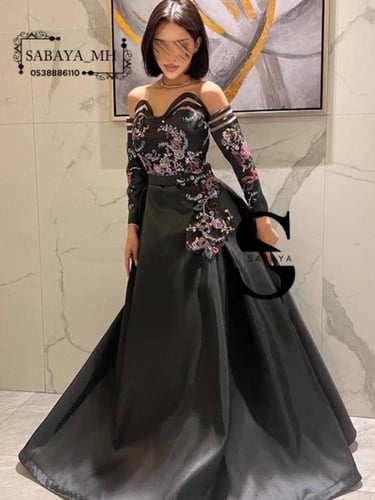 فستان سهرة اسود مشجر