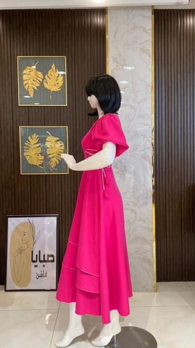 فستان فوشي حبال كريستال