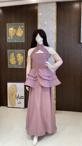 فستان كريب اكس اكمام تل