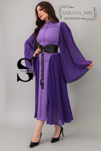 فستان شيفون ميدي بكسرات اكمام