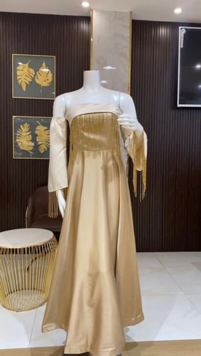 فستان سهرة ستان كريستال - فخامة الستان وبريق الكري...