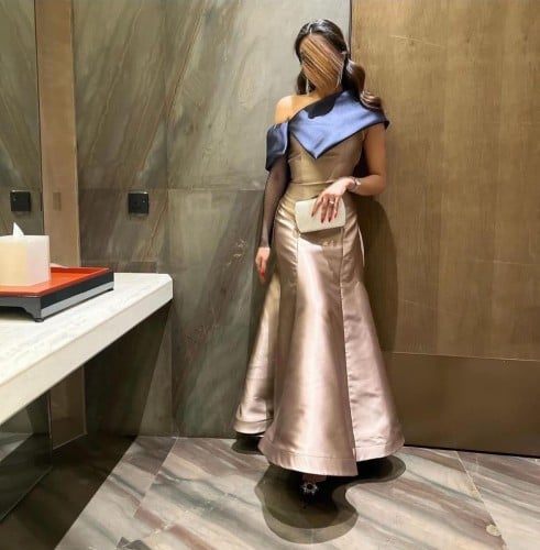 فستان ميكاتو كم تل سهرة