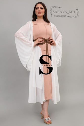 فستان شيفون ميدي بكسرات اكمام