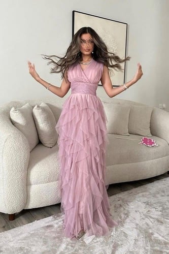 فستان مكسي تل سهرة مكشكش