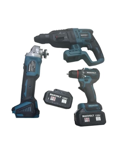 مجموعة 3 قطع بطاريتين 128V ( دريل +ادريل هلتي دقاق...