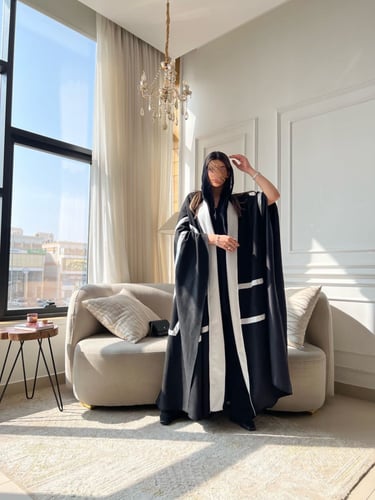 عبايهXشـال القمــاش شـامواه اسود•ابيض ،قصـة مفتوح...